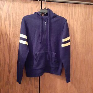 Men Zip Up Hoodie Knit Jacket Stripped Arm 2 Pockets Yellow/Black Sz M Preloved